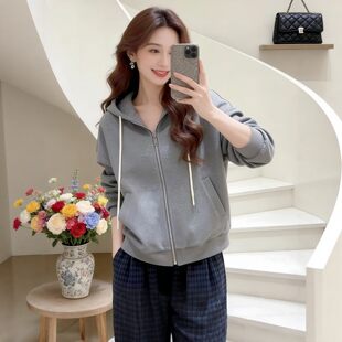 灰色连帽开衫卫衣外套女款春秋季2026新款爆款时尚洋气设计感上衣