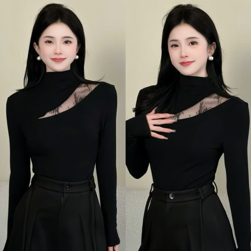 【赠送运费险】半高领长袖T恤女