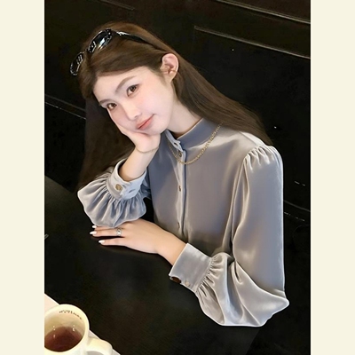 【赠送运费险】洋气灰色丝绒衬衫