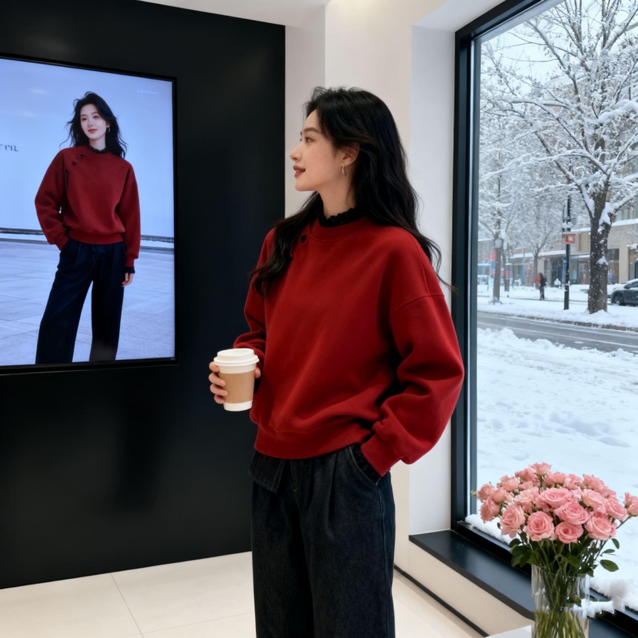 【赠送运费险】红色气质套头卫衣