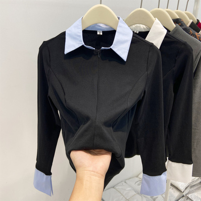 【赠送运费险】假两件拼接衬衫女