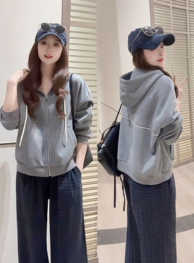 灰色连帽开衫卫衣外套女2026新款今年流行爆款时尚洋气早秋季上衣