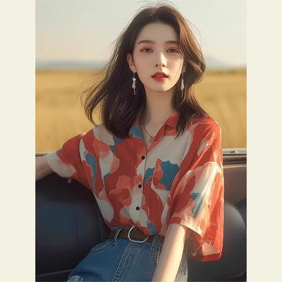 时尚休闲减龄扎染薄款衬衫女夏季