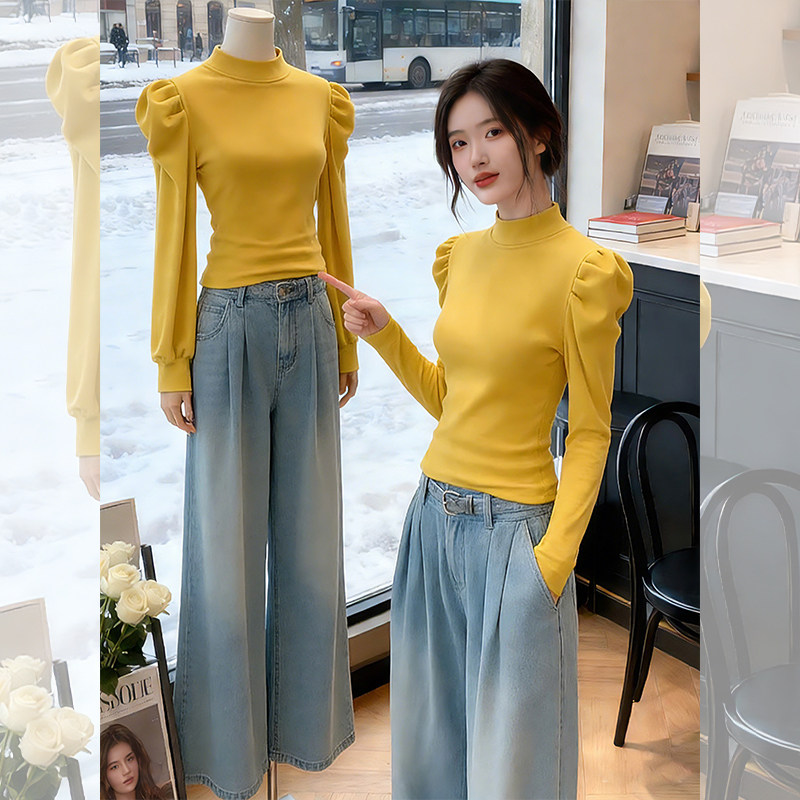 今年流行爆款2026秋冬新款半高领泡泡袖长袖t恤女洋气打底衫上衣,女装/女士精品,T恤,淘宝优惠券,粉丝福利购,淘宝优惠卷