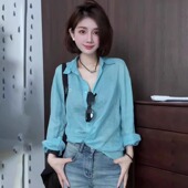 防晒衬衫 独特漂亮法式 外套女款 2026新款 棉麻上衣 夏季 蓝色亚麻薄款