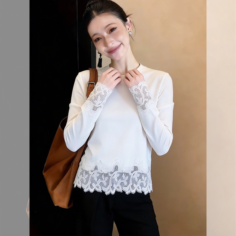 蕾丝拼接长袖T恤女2026年春季新款时尚休闲宽松百搭显瘦纯色上衣,女装/女士精品,T恤,淘宝优惠券,粉丝福利购,淘宝优惠卷
