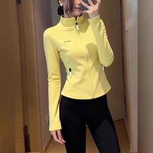 极简风休闲百搭超好看黄色高领拉链外套冬季新款修身气质显瘦上衣