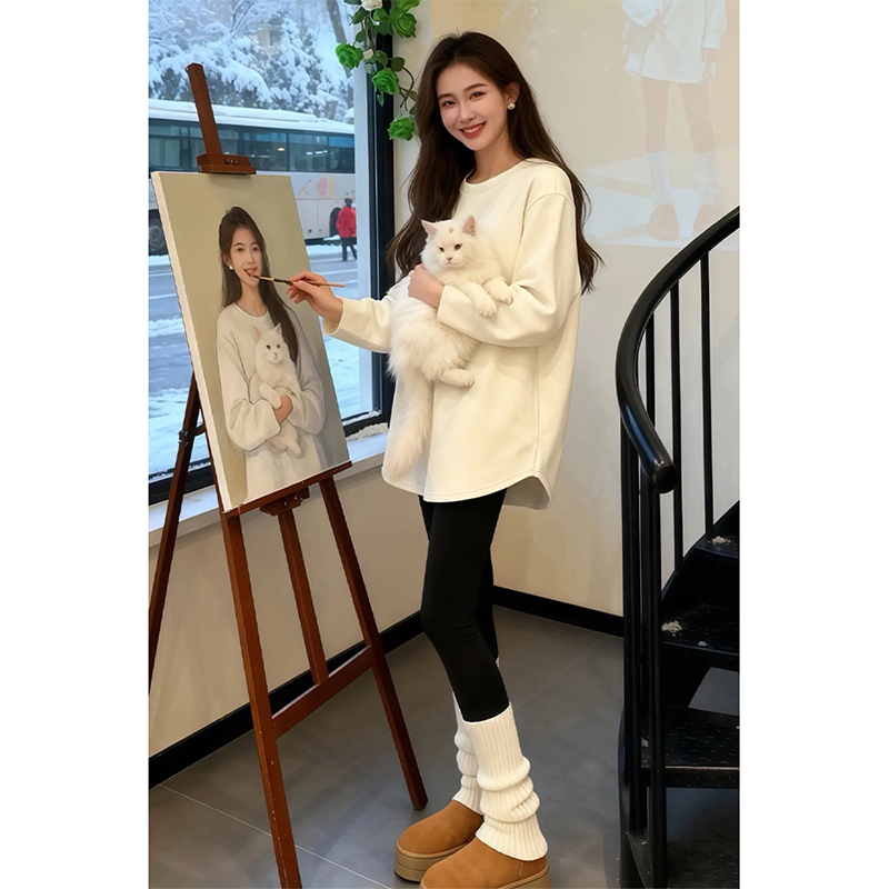 【赠送运费险】白色加绒打底衫女