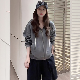 灰色连帽开衫卫衣外套女款春秋季2026新款爆款时尚洋气设计感上衣