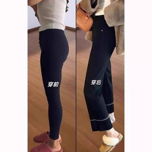 黑色加绒直筒裤女秋冬新款小个子奶奶裤大码显瘦刺绣休闲阔腿裤潮