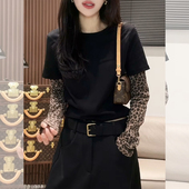 设计感内搭打底衫 新款 正肩上衣 黑色t恤女2026秋季 假两件豹纹长袖