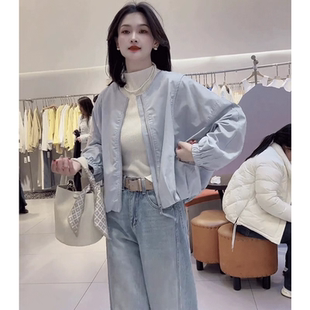 圆领休闲纯色短款棒球服外套女春季新款小个子简约高级感夹克上衣