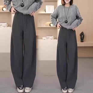 子弯刀裤 灰色加厚香蕉阔腿裤 高腰显瘦保暖休闲裤 新款 女2026年春季