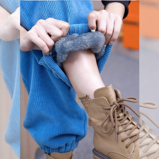 蓝色灯芯绒棉裤羊羔绒运动裤女款冬季2026小个子卫裤加绒加厚裤子