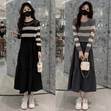 今年流行漂亮套装裙女夏季2025新款镂空条纹针织衫吊带长裙两件套