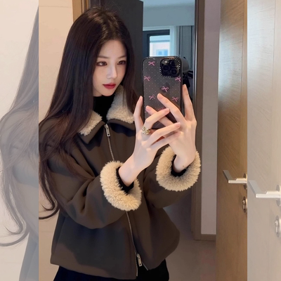 【赠送运费险】咖色羊羔毛外套女