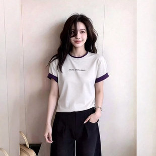 新款 女装 欧洲站宽松休闲上衣 T恤2026年夏季 燕麦色圆领极简风短袖