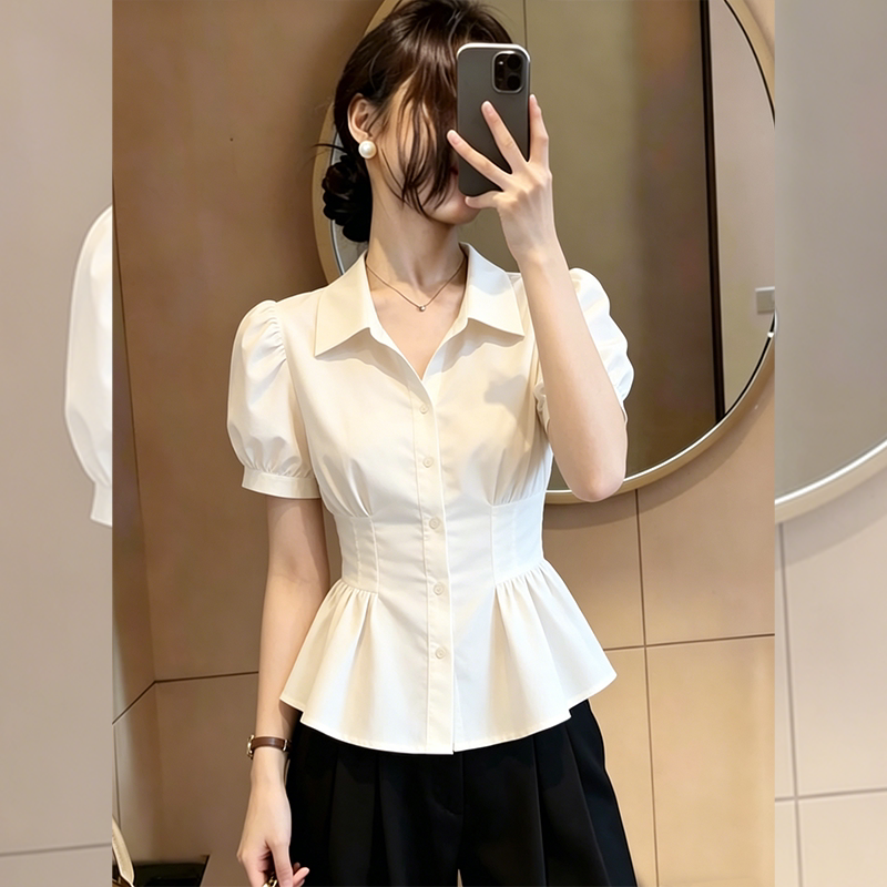 法式高级感白色衬衫女2026夏季新款时尚收腰显瘦小众设计感衬衣女