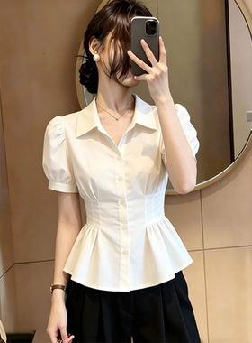 法式高级感白色衬衫女2026夏季新款时尚收腰显瘦小众设计感衬衣女