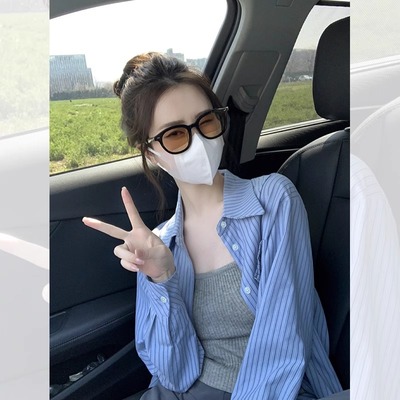 【赠送运费险】蓝色条纹长袖衬衫