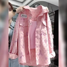重工烫钻印花翻领衬衫外套女2025春季新款宽松休闲轻奢上衣高级感