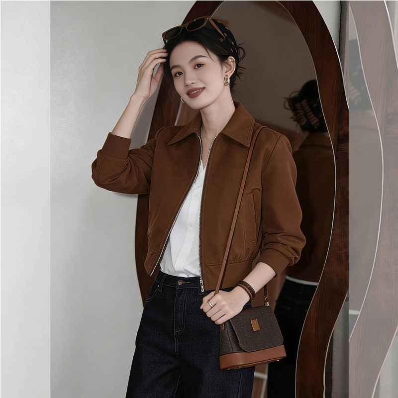 咖色短款立领外套女士春秋季欧货新款气质小个子休闲卫衣夹克上衣,女装/女士精品,短外套,淘宝优惠券,粉丝福利购,淘宝优惠卷