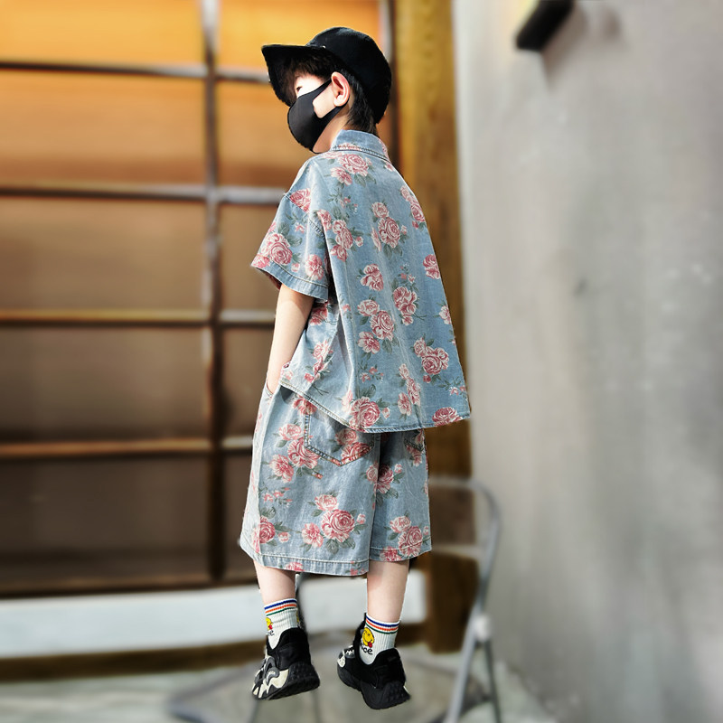 童装2026新款男童夏款牛仔套装洋气男孩洋气夏装中大童衣服韩版潮