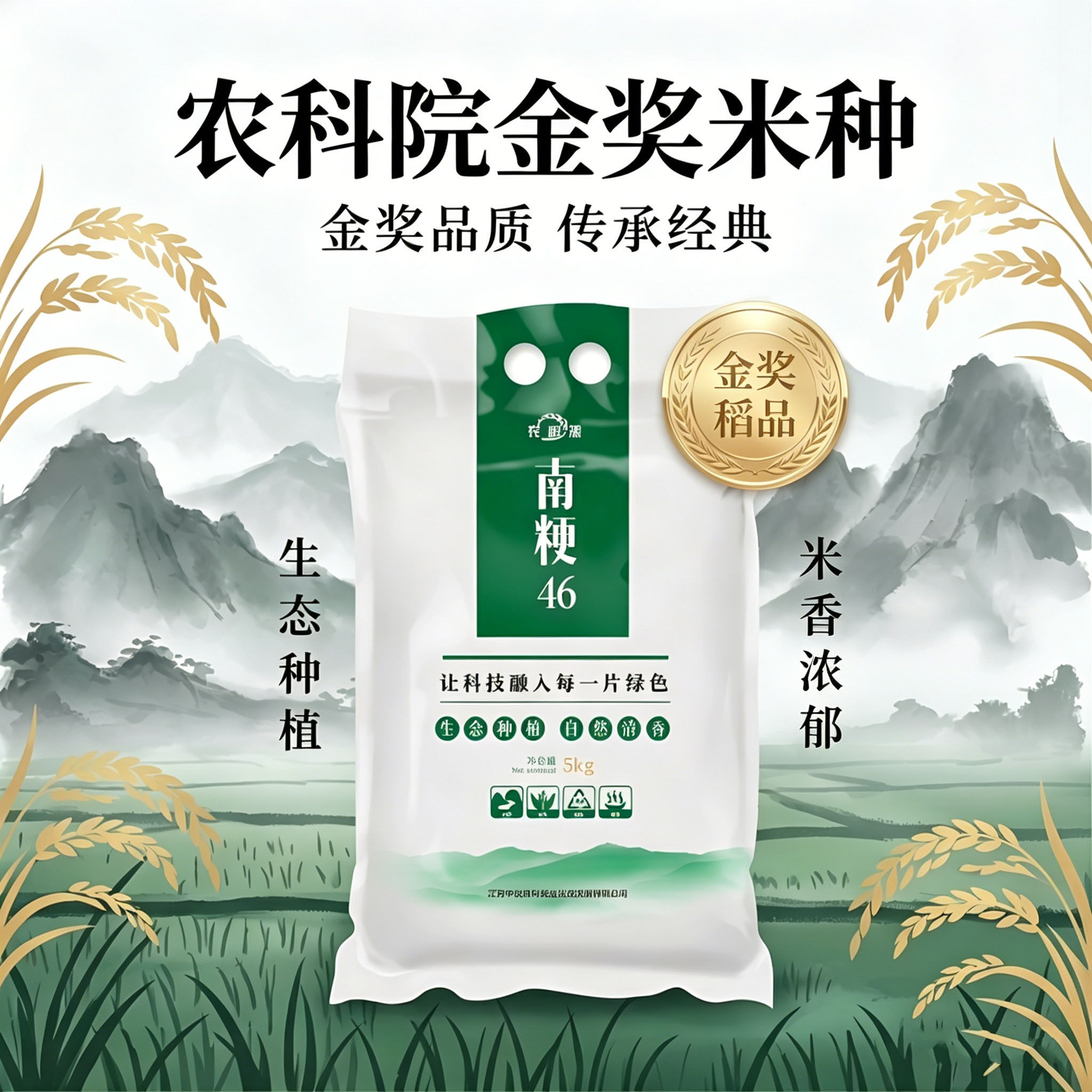 农科源 南粳46大米真空礼袋装10斤/袋 农科院金奖米种 软糯香甜!