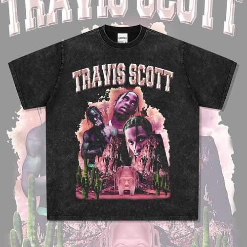 欧美街头说唱歌手travis scott印花短袖t恤重磅宽松圆领连帽卫衣