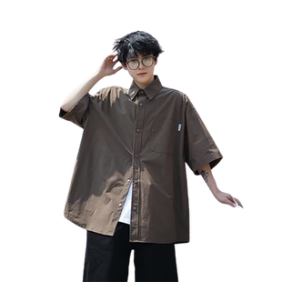 日系短袖衬衫男款夏季新款韩版潮流ins休闲宽松衬衣男士外套纯色