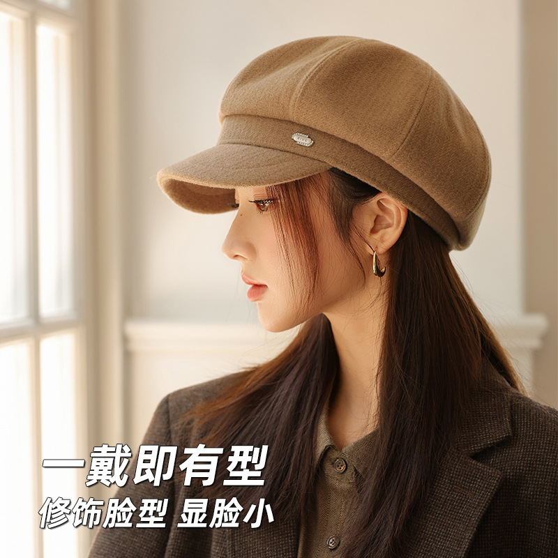 新款女显脸小时尚英伦风八角帽