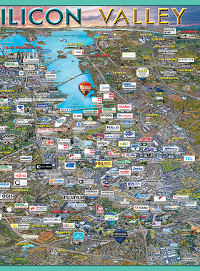 SiliconValley硅谷插画地图2020版 科技海报公司办公室书房装饰画