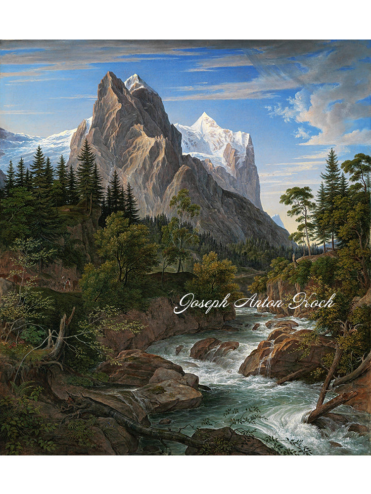 高山流水 joseph koch奥地利古典风景油画 客厅玄关走廊装饰画芯