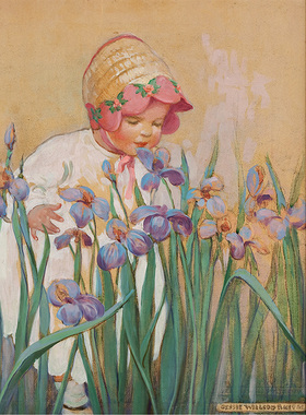 鸢尾花女孩 Jessie Willcox Smith美国人物插画 儿童房书房装饰芯