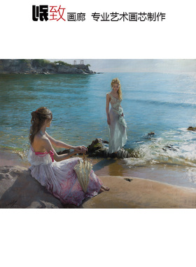 海边 V.R Redondo西班牙人物油画 客厅玄关走廊宾馆欧式装饰画芯