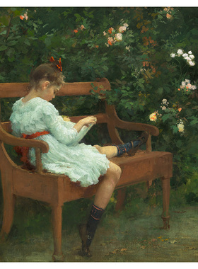 一本引人入胜的书 Hermann Seeger德国人物风景油画 玄关装饰画芯