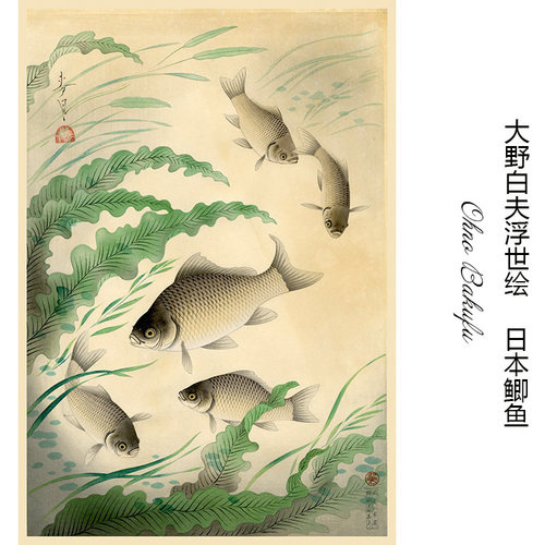 日本鲫鱼大野白夫浮世绘装饰画芯
