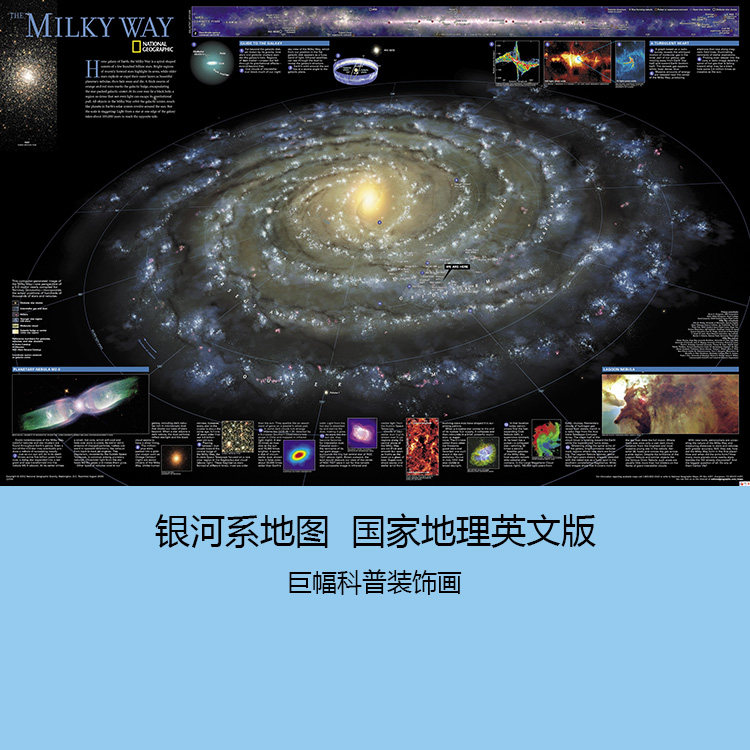 银河系地图 国家地理英文版 大尺寸巨幅天文宇宙科普布装饰画芯心