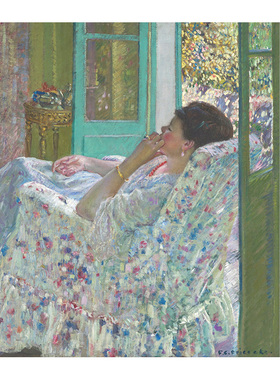 午后 Frederick Frieseke美国印象派人物油画玄关书房餐厅装饰画