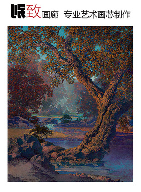 秋日溪流 Maxfield Parrish美国现代艺术插画 玄关餐厅卧室装饰画