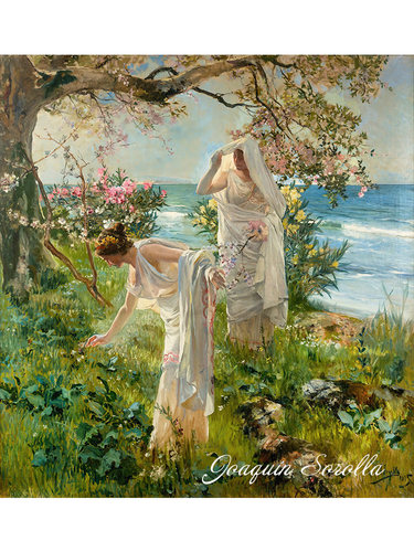 海边的希腊女郎西班牙人物风景画