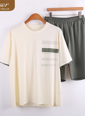 Caser凯撒夏季男士森格全棉圆领家居服套装短袖短裤睡衣AM01-F803