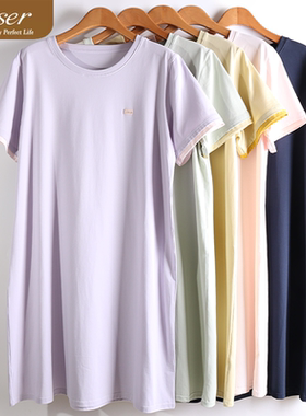 caser凯撒夏季女士森格全棉简约圆领拼色家居服睡裙睡衣BM01-6819