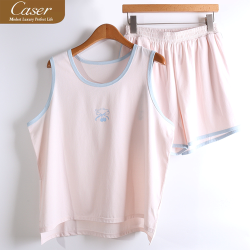 caser凯撒夏季女士森格全棉学院印花背心短裤家居服套装BM01-6809