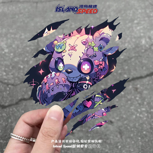 赛博朋克风格 创意车身贴花 卡通可爱邪恶小熊撕裂汽车贴纸个性