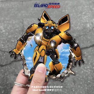 变形金刚大黄蜂破墙而出汽车贴纸仿3d破洞效果汽车装 饰贴花