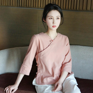 2023年夏季白色汉服上衣女茶服女中式禅意女装盘扣年轻款居士服