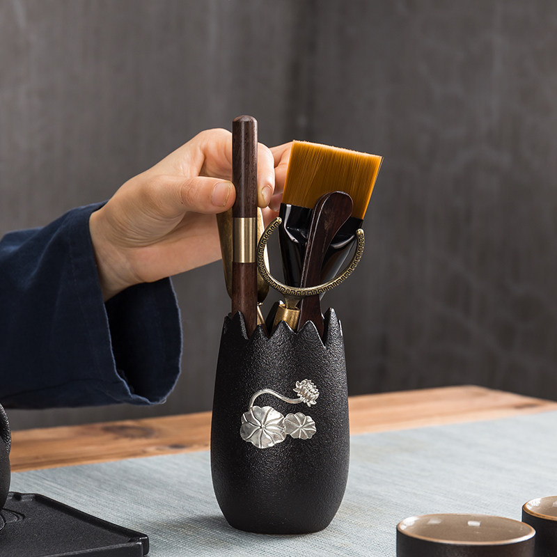 茶道六君子套装功夫茶具配件茶夹黑陶六君子茶勺茶针养壶笔笔刷夹