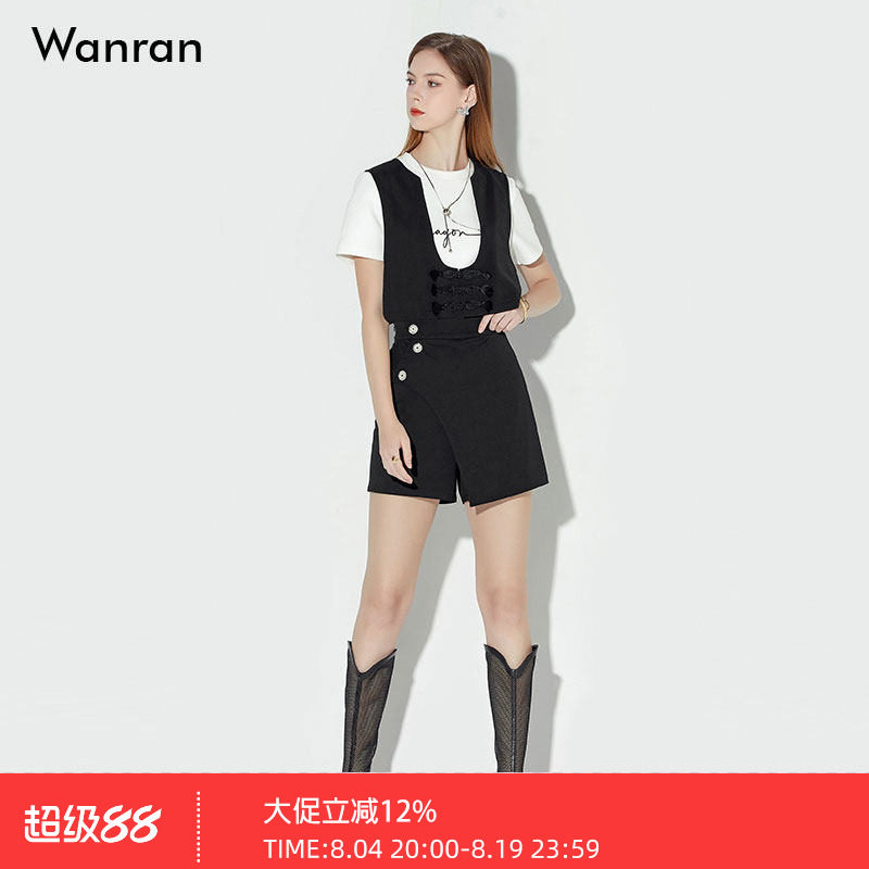 2026夏季新款时尚百搭马甲外套气质T恤高腰不对称裙裤短裤三件套