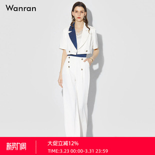 西装 短袖 套装 甜酷时尚 2026夏装 白色外套高腰直筒显瘦长裤 新款